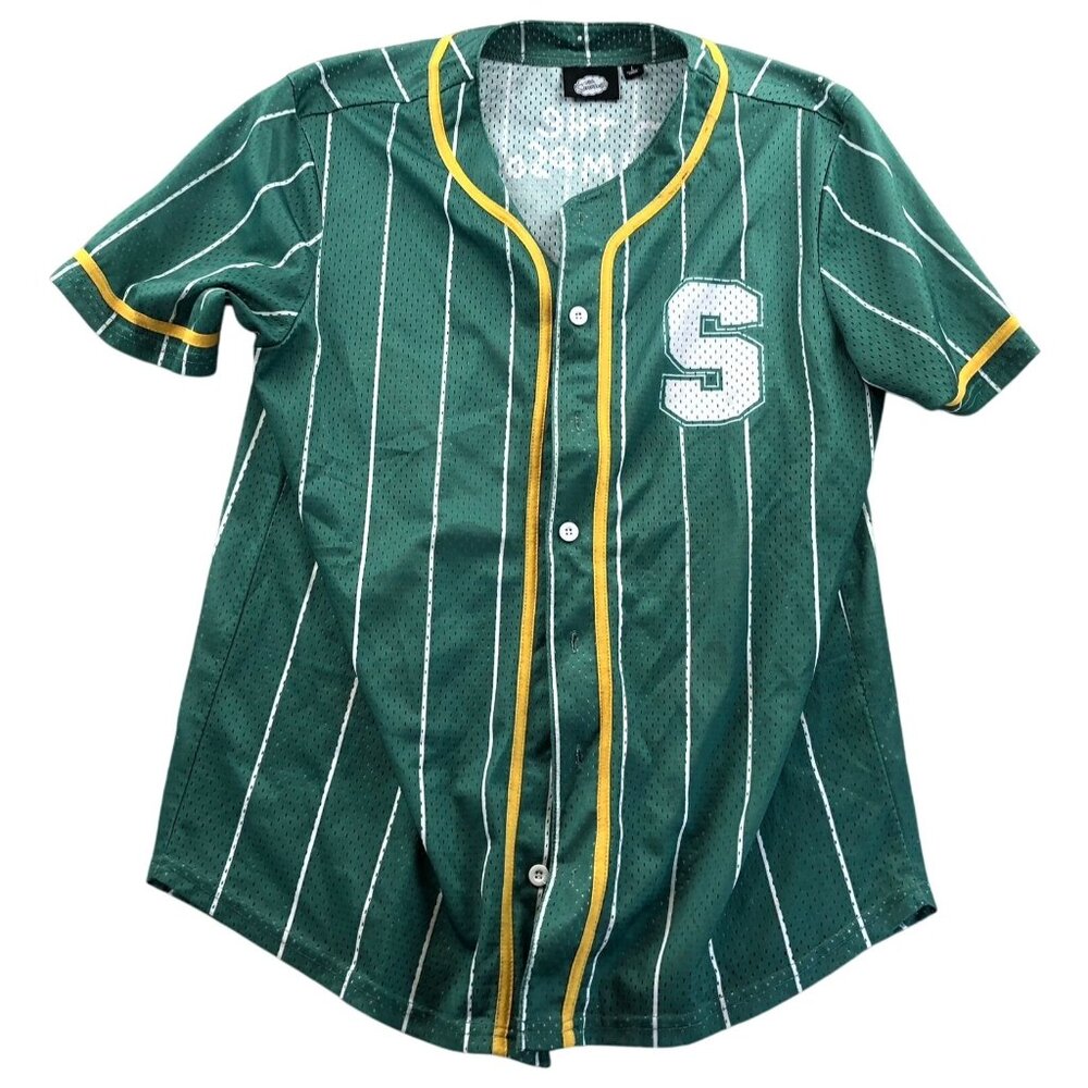 The Simpsons Mens Baseball Jersey Shirt Large Short Sleeve Green Striped Graphic